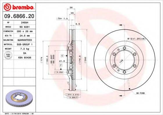 гальмівний диск BREMBO 09.6866.20