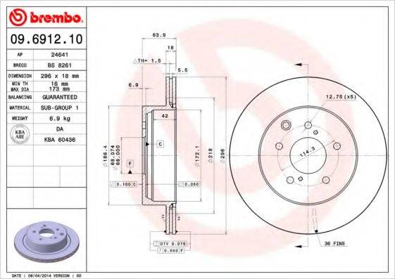 гальмівний диск BREMBO 09.6912.10