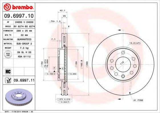 гальмівний диск BREMBO 09.6997.11