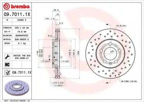 гальмівний диск BREMBO 09.7011.1X