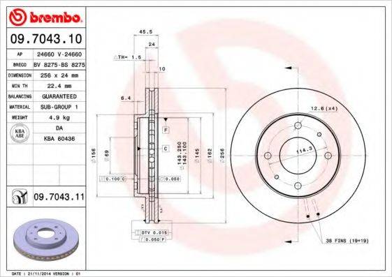 гальмівний диск BREMBO 09.7043.10