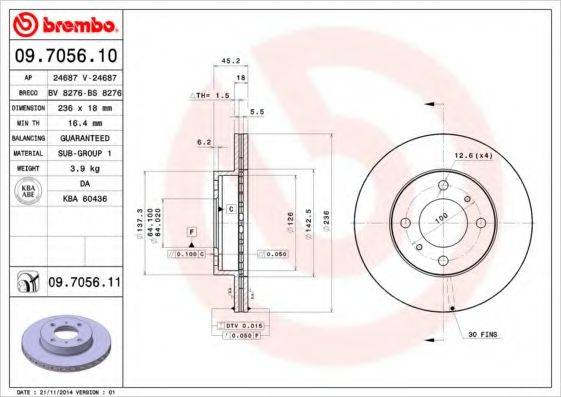 гальмівний диск BREMBO 09.7056.11