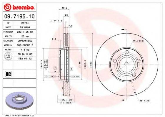 гальмівний диск BREMBO 09.7195.10