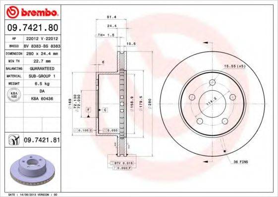 гальмівний диск BREMBO 09.7421.80