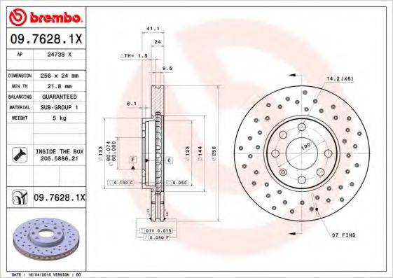 гальмівний диск BREMBO 09.7628.1X