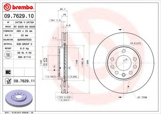 гальмівний диск BREMBO 09.7629.11