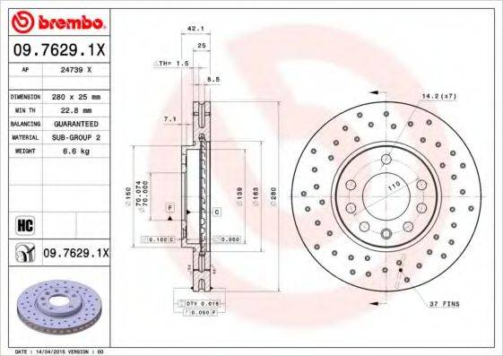 гальмівний диск BREMBO 09.7629.1X