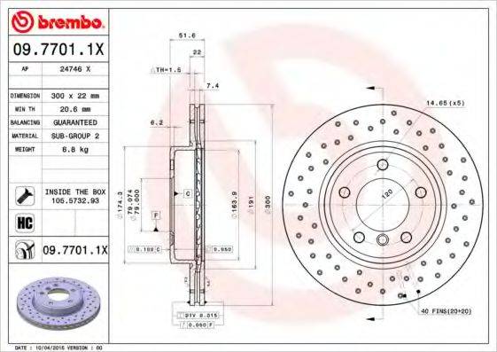 гальмівний диск BREMBO 09.7701.1X