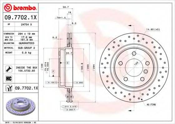 гальмівний диск BREMBO 09.7702.1X