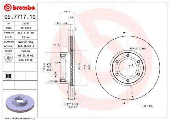 гальмівний диск BREMBO 09.7717.10