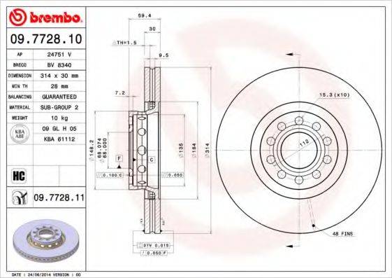 гальмівний диск BREMBO 09.7728.11