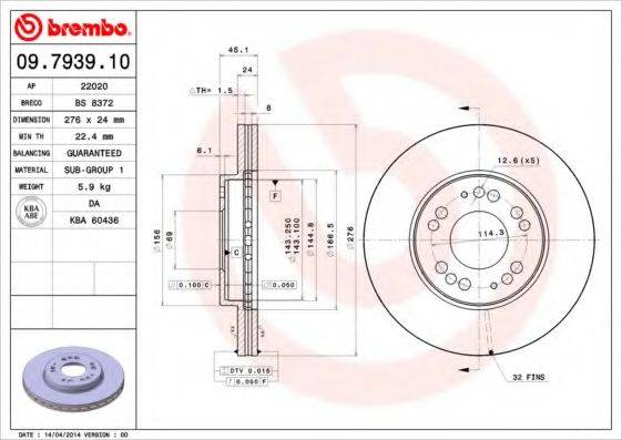 гальмівний диск BREMBO 09.7939.10