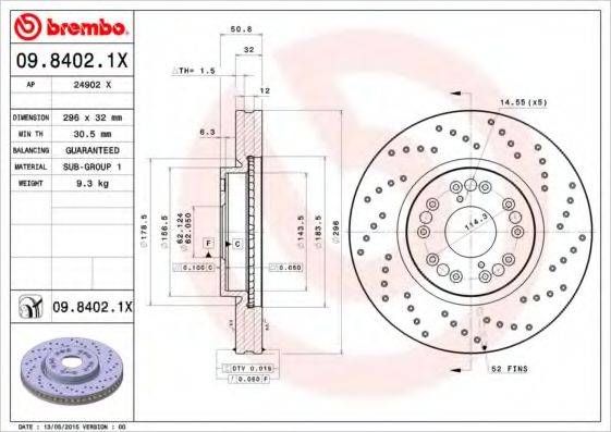 гальмівний диск BREMBO 09.8402.1X