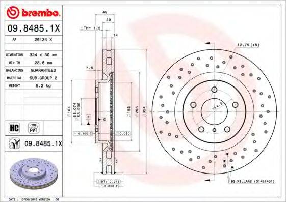 гальмівний диск BREMBO 09.8485.1X