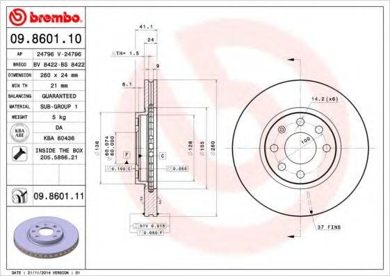 гальмівний диск BREMBO 09.8601.11