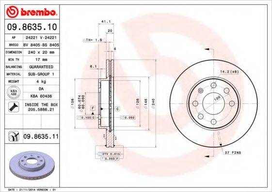 гальмівний диск BREMBO 09.8635.11