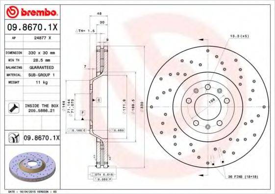 гальмівний диск BREMBO 09.8670.1X