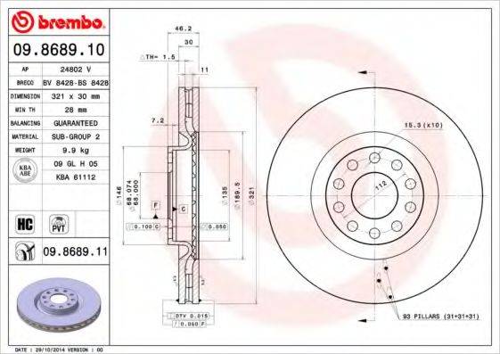 гальмівний диск BREMBO 09.8689.11