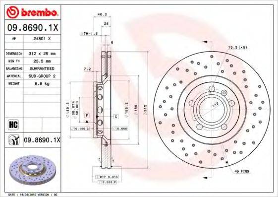 гальмівний диск BREMBO 09.8690.1X