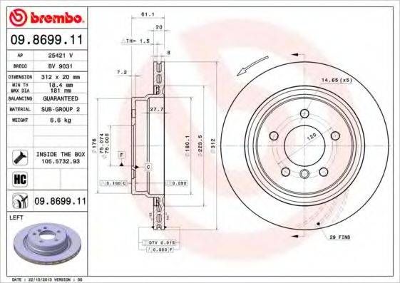 гальмівний диск BREMBO 09.8699.11