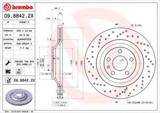 гальмівний диск BREMBO 09.8842.2X