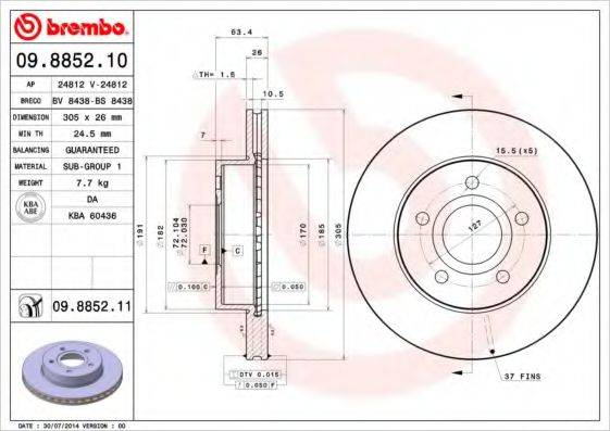 гальмівний диск BREMBO 09.8852.11