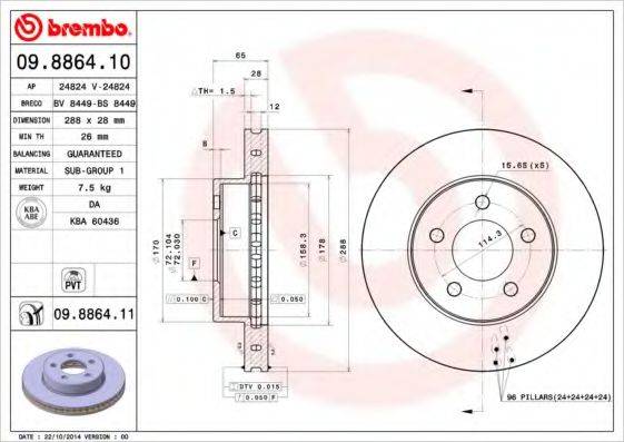 гальмівний диск BREMBO 09.8864.11