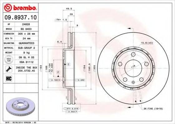 гальмівний диск BREMBO 09.8937.10