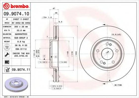 гальмівний диск BREMBO 09.9074.11