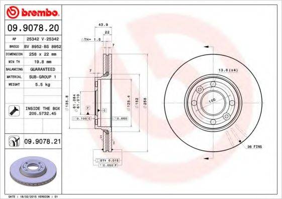 гальмівний диск BREMBO 09.9078.21