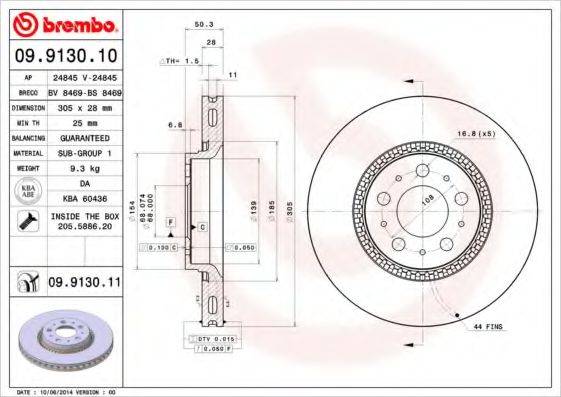 гальмівний диск BREMBO 09.9130.11