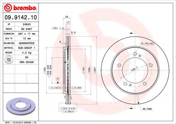 гальмівний диск BREMBO 09.9142.10