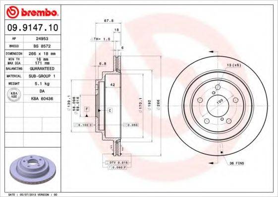 гальмівний диск BREMBO 09.9147.10