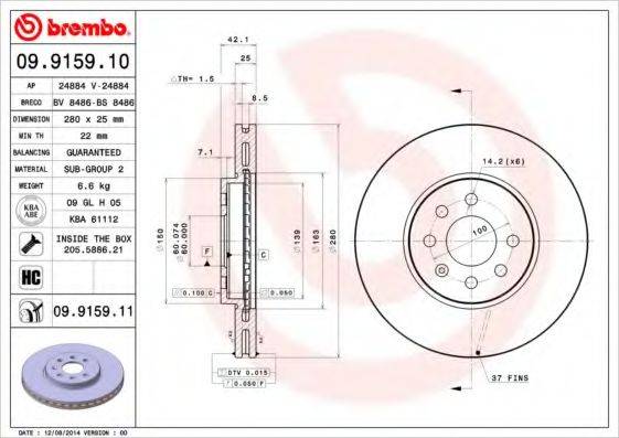 гальмівний диск BREMBO 09.9159.10