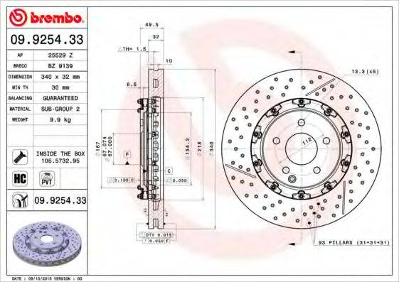 гальмівний диск BREMBO 09.9254.33