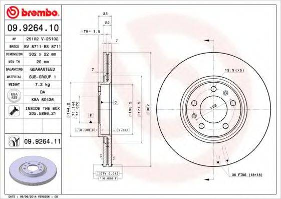 гальмівний диск BREMBO 09.9264.11