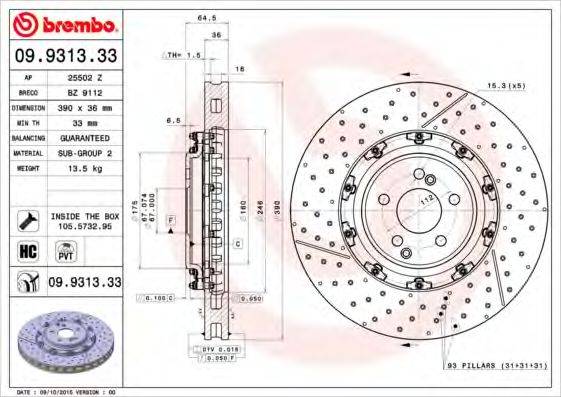 гальмівний диск BREMBO 09.9313.33