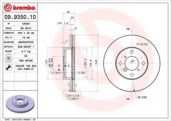 гальмівний диск BREMBO 09.9350.10