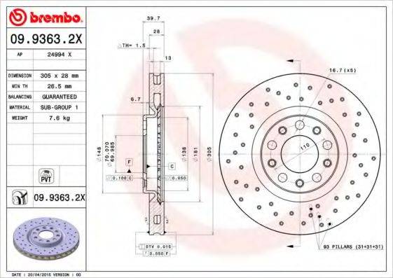 гальмівний диск BREMBO 09.9363.2X