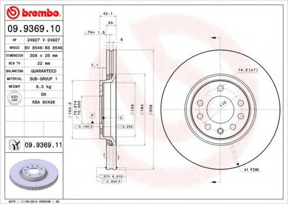 гальмівний диск BREMBO 09.9369.10