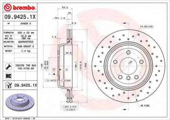 гальмівний диск BREMBO 09.9425.1X