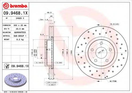 гальмівний диск BREMBO 09.9468.1X