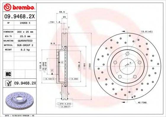 гальмівний диск BREMBO 09.9468.2X