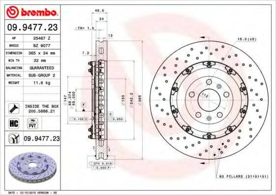 гальмівний диск BREMBO 09.9477.23