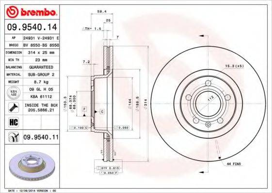 гальмівний диск BREMBO 09.9540.11