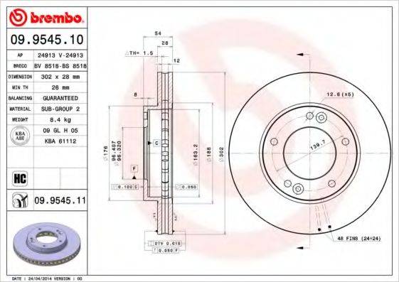 гальмівний диск BREMBO 09.9545.10