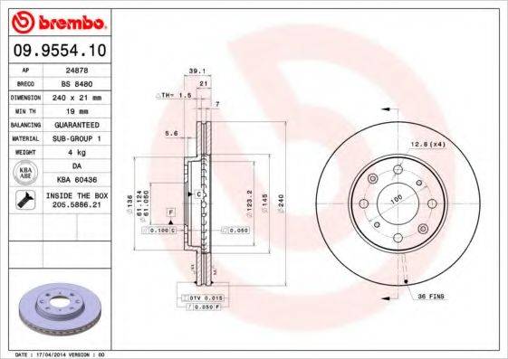 гальмівний диск BREMBO 09.9554.10