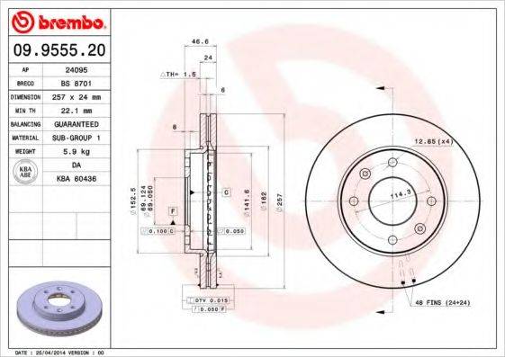 гальмівний диск BREMBO 09.9555.20