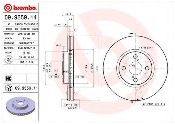 гальмівний диск BREMBO 09.9559.11