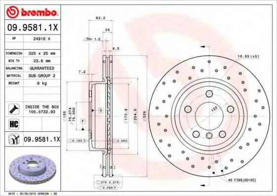 гальмівний диск BREMBO 09.9581.1X